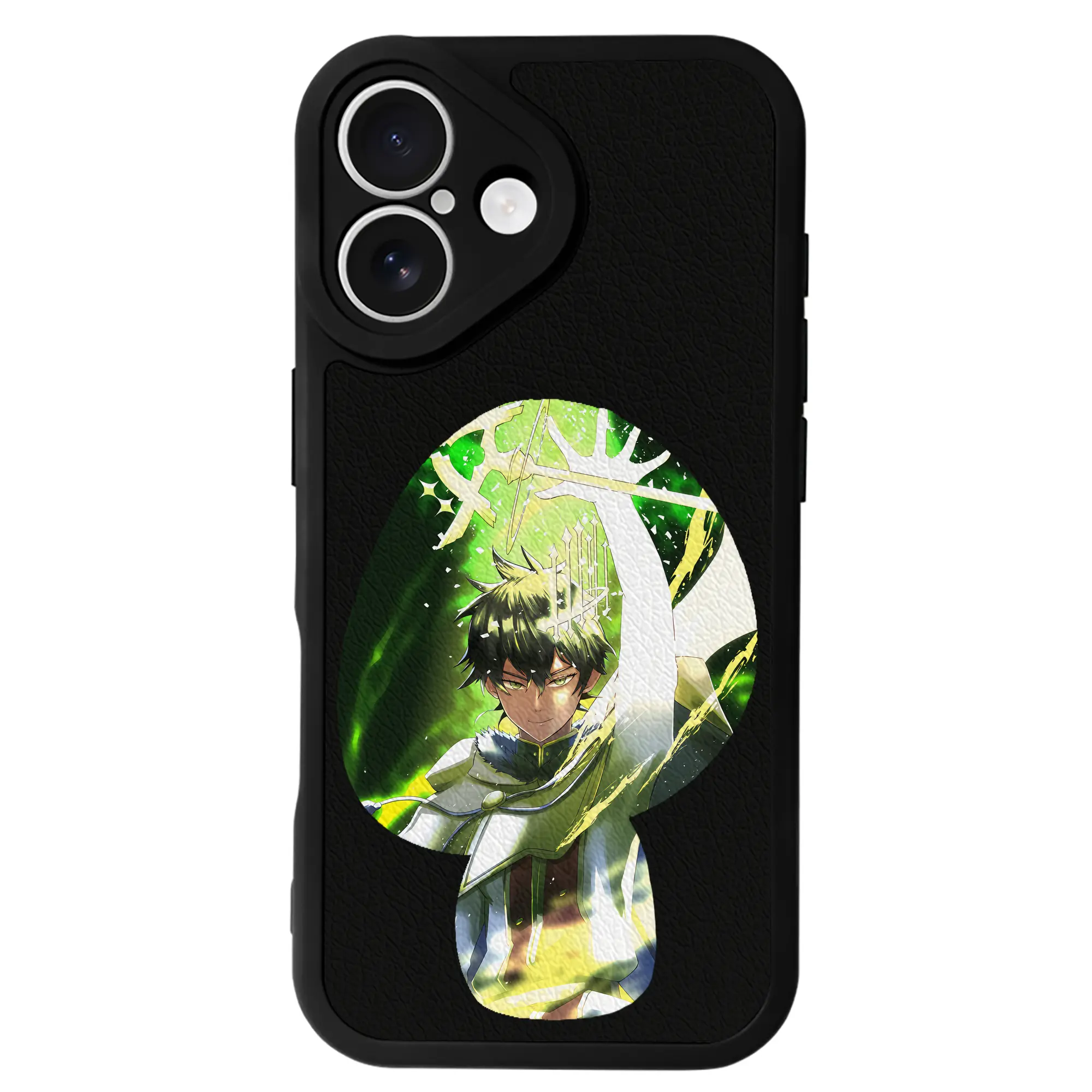 ブラッククローバー グッズ ユノ・グリンベリオール - IPhone 16シリーズ対応 ・ シリコンスマホケース ・ レザー調 ・ 高精度フィット ・ 耐衝撃 ・ ワイヤレス充電対応 ・ 精密カット